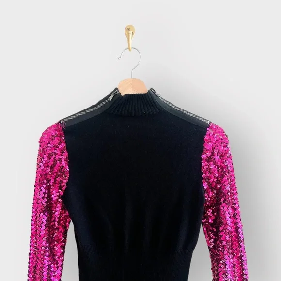 Nwt MOSCHINO Couture Black Sweater Mock Neck Dress Sequin Sleeves - Picture 6 of 11